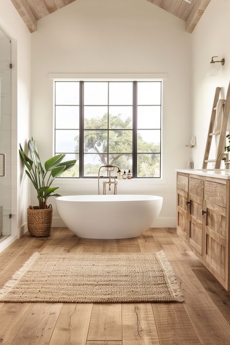 14 Bathroom Flooring Ideas for a Stylish and Functional Space – Everyday Inspo Wood Floors Master Bath, Neutral Bathroom Floor, Lvp Bathroom, Shower Wood Floor, Modern Organic Bathroom, Bathroom Flooring Ideas, Wood Tile Bathroom Floor, Wooden Bathroom Floor, Modern Shower Design