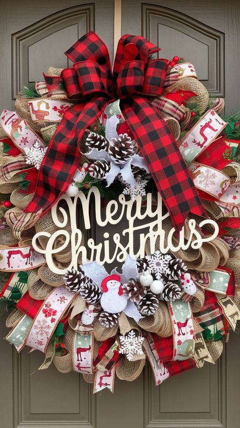 DIY Rustic Christmas Wreath with Cozy Ribbon Details Diy Christmas Ribbon Wreath, Christmas Ribbon Wreath, Diy Rustic Christmas, Ribbon Wreath Diy, Creative Ideas To Make, Ribbon Wreath Christmas, Christmas Bows Diy, Christmas Wooden Signs, Creative Wreaths