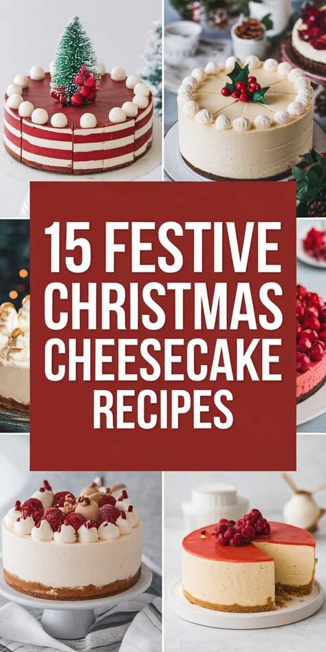 15 Christmas Cheesecake Ideas That'll Have Everyone Asking for Seconds New Year’s Eve Cheesecake, Peppermint Cheesecake Recipes, Festive Cheesecake, Christmas Pudding Desserts, Christmas Cheesecakes, Holiday Cheesecake Recipes, Healthy Christmas Desserts, Christmas Cheesecake Recipes, Holiday Baking Gifts