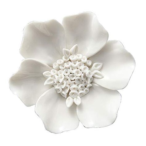 PRICES MAY VARY. Hand-made decoration ceramic flower High temperature firing, never fade Hook behind the porcelain flower,directly hanging on the wall A shiny surface so it just looks gorgeous Porcelain flower wall decoration perfect for decorating your bedroom, living room and all room walls 3d Flower Wall Art, Dining Room White, Home Hallway, Flower Graphic Design, Clay Wall Art, Room White, Flower Sculptures, Hallway Bedroom, Hanging Flower Wall