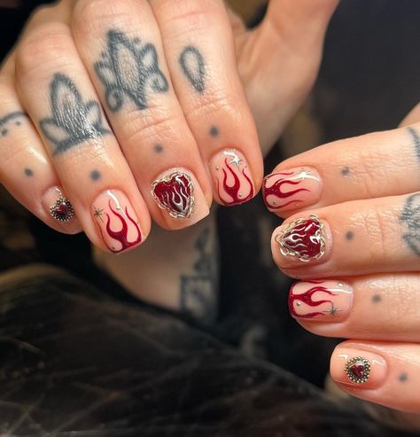 Men’s Valentines Nails, Masc Lesbian Nails Ideas, Short Nails Edgy, Christmas Nails For Men, Red Nails Men, Tomboy Nail Art, Man Nails Art, Nail Men Design, Nails For Men Manicures