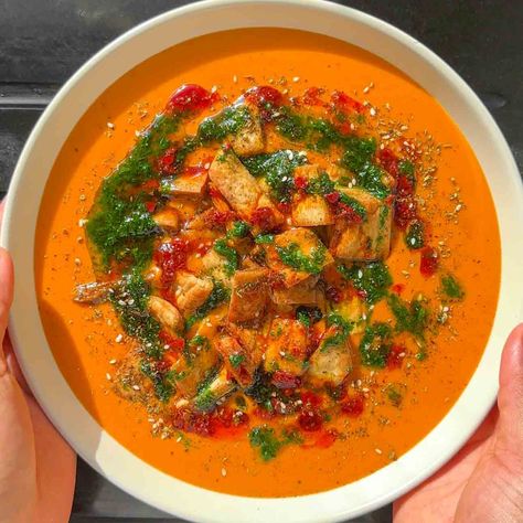 Harissa Butternut Squash Soup (Updated) - Zena's Kitchen Spicy Butternut Squash Soup, Spiced Pumpkin Soup, Tofu Burger, Facebook Recipes, Teriyaki Tofu, Red Pepper Soup, Roasted Fennel, Butter Pasta, Roasted Butternut Squash Soup