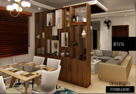 Here you will find photos of interior design ideas. Get inspired! Living Dining Partition, Partition Between Living And Dining, Wooden Partition Design, Dining Room Glam, Modern Partition Walls, Crockery Unit Design, Wall Partition Design, Living Room Divider, Crockery Unit