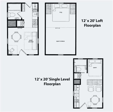 Studio Tiny House, 12x24 Tiny House, One Bedroom House Plans, Loft Floor Plans, Shed Floor Plans, Cabin Plan, Small Cabin Plans, House Plan With Loft, One Bedroom House