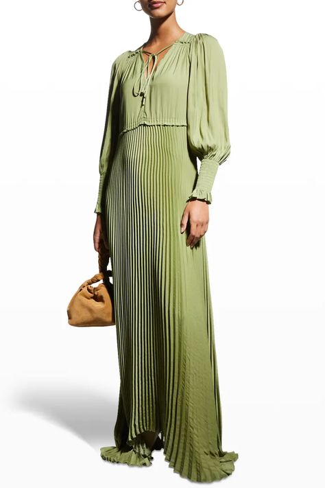 T28JS Rebecca Taylor Pleated Sateen Long-Sleeve Dress Taylor Green Dress, Rebecca Taylor Dress, Designer Brands List, Best Designer Dresses, Flowing Dresses, Illusion Dress, Taylor Dress, Gowns With Sleeves, Crepe Dress