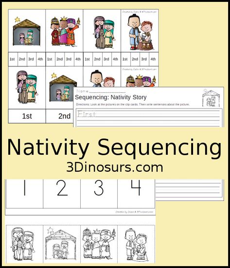 Free Nativity Sequencing Printable - 4 different pictures to work on the sequencing of the nativity story - 3Dinosaurs.com #freeprintable #nativity #christmasprintables #sequencingforkids Kids Preschool Learning, Preschool Christmas Activities, Sequencing Worksheets, 3 Dinosaurs, Nativity Story, Preschool Tracing, Story Sequencing, Christmas Worksheets, The Nativity Story