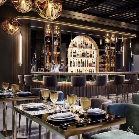 Luxury Restaurant Interior, Atlanta Midtown, Bar Counter Design, Coin Café, Modern Home Bar, Home Bar Design, Nightclub Design, Pub Design, Marble Bar