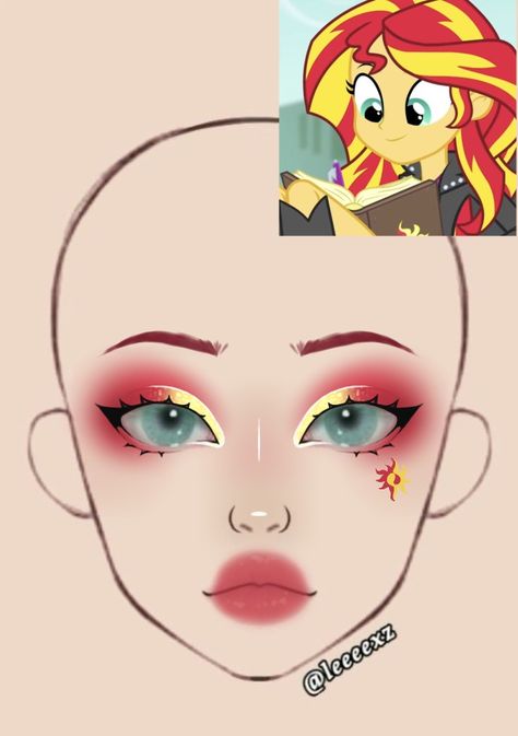 Sunset Shimmer Cosplay, Mlp Makeup, My Little Pony Makeup, Pansexual Makeup, Makeup Ideas Drawing, Pony Makeup, Makeup Charts, Sunset Makeup, Anime Eye Makeup