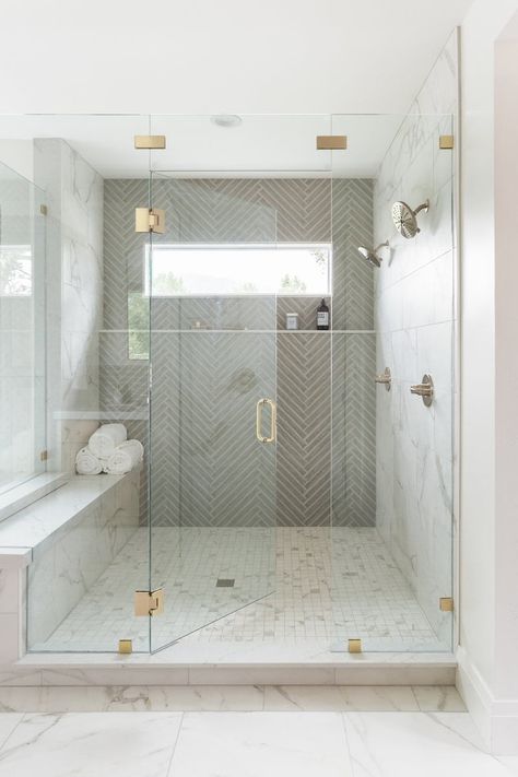 Transom Window Shower Master Bath, Large Shower Ideas Master Bath Modern, Shower Design With Window, Glass Shower Corner, Walk In Showers For Master Bathrooms, Removing Tub For Shower Walk In, Glass Shower Master Bath, Shower Accent Walls, Shower Slab Wall