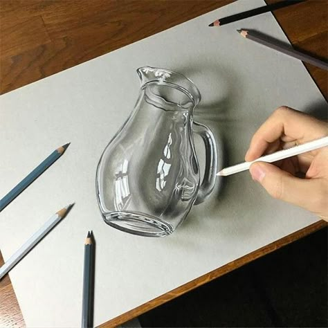 Hyper realistic drawing of a jug Marcello Barenghi, 3d Pencil Drawings, Realistic Pencil Drawings, 3d Art Drawing, 3d Drawings, Amazing Drawings, Disney Tattoos, Pencil Art Drawings, Color Pencil Art