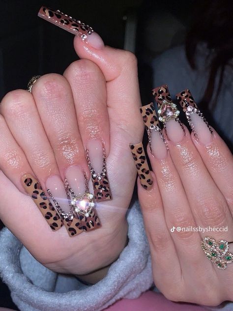 Opiumcore Nails, Summer Bling Nails, Cheetah Print Acrylic Nails, Dirty Nails, Cheetah Print Nails, Nails Art Ideas, Cheetah Nails, Punk Nails, Leopard Print Nails