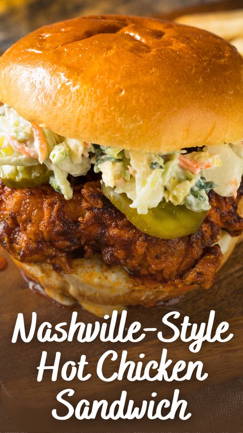 Nashville Style Hot Chicken Sandwich - Appetizers & Entrees Nashville Hot Chicken Sandwich, Nashville Hot Chicken Recipe, Hot Chicken Recipe, Nashville Chicken, Kingsport Tennessee, Tennessee Cabins, Cayenne Pepper Sauce, Comeback Sauce, Hot Chicken Sandwiches