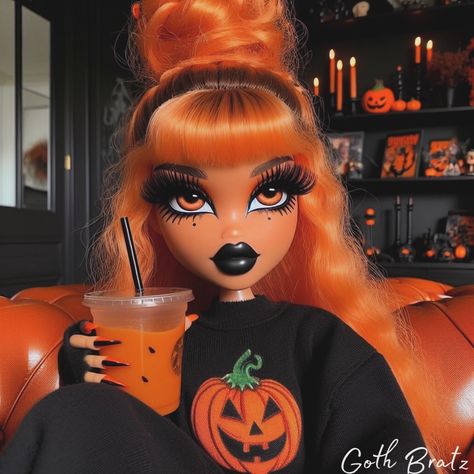 This is me trying to decide if I want orange hair now. Everyday is Halloween 🤘🏻🤘🏻🤘🏻🎃🎃🎃#bratz #gothbratz #halloween #explorepage Brats Halloween, Ginger Bratz, Halloween Bratz, Orange Pfp, Bratz Halloween, Everyday Is Halloween, Bratz Aesthetic, Animated Halloween Props, Animated Halloween