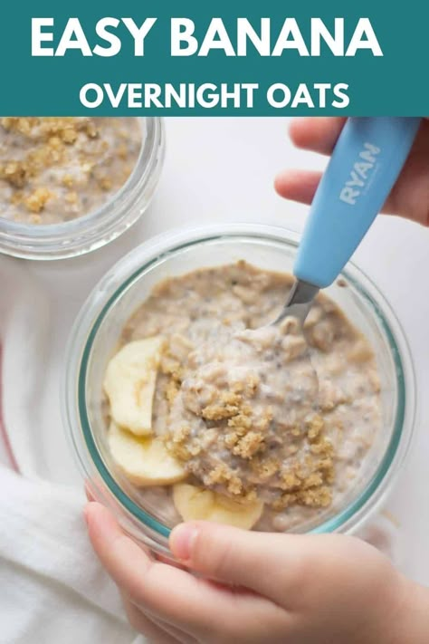 Overnight Oats For Baby, Make Ahead Oatmeal, Baby Breakfast, Easy Baby Food Recipes, Banana Overnight Oats, Toddler Breakfast, Baby Led Weaning Recipes, Weaning Recipes, Kids Meal Plan