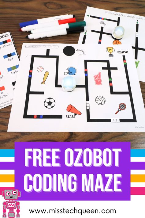 Challenge your students with this fun, hands-on Ozobots STEM freebie! In this activity, students will incorporate creativity, problem-solving, and coding. This resource is great for your Kindergarten, 2nd, 3rd, 4th and 5th grade classroom. Included in this activity are maze sheets, code sheets, and more! These sports-themed mazes are a perfect way to get your students practicing coding! Grab this Ozobot Maze freebie your students will love! #MissTechQueen Kindergarten Coding, Maze For Kids, Elementary Stem, Elementary Technology, Holiday Stem, Coding Lessons, Teaching Coding, Stem Elementary, Stem Ideas