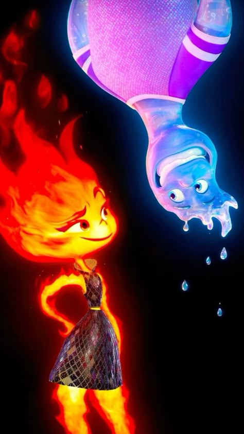 #love #elemental #wallpaper Elemental Tattoo Ideas Pixar, Fifth Element Wallpaper, Elemental Artwork, Elemental Cartoon, Elemental Painting, Elemental Poster, Love Theme Background, Elemental Drawing, Elemental Wallpaper