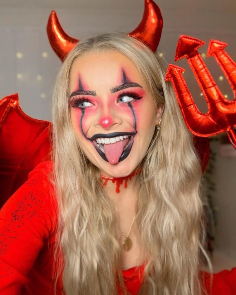 Cute Cat Makeup Looks, Makeup For Devil Costume, Girl Devil Makeup, Easy Halloween Makeup Devil, Halloween Devil Make Up, Easy Devil Makeup Halloween, Devil Make Up Halloween Easy, Kids Devil Makeup, Makeup Diable