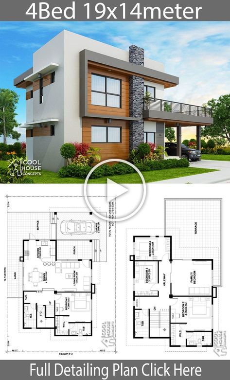 Modern Roof Design, 4 Bedroom House Designs, Two Story House Design, Mediterranean House Plans, Hamburger Helper, House Plan Gallery, House Arch Design, Architect Design House, House Construction Plan