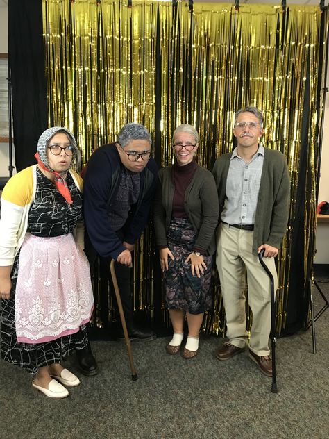 Grandparents Day Spirit Week, Senior Citizen Day Spirit Week Dress Up, Spirit Week Old People Day, Senior Citizen Outfit Ideas, Senior Citizen Theme Party, Grandma And Grandpa Costumes, Elderly Party Theme, Senior Citizen Party Ideas, Senior Citizen Theme Party Ideas