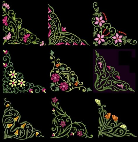 floral corners godenstitchcom ebay Brother Embroidery Design, Embroidery Stabilizer, Free Embroidery Patterns Machine, Motifs Art Nouveau, Flower Pattern Drawing, Sewing Machine Embroidery, Brother Embroidery, Disney Embroidery, Embroidery Patterns Vintage