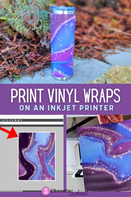 How to Print Vinyl Tumbler Wraps on Inkjet Printable Vinyl | Silhouette School Blog Heat Transfer Vinyl Tutorial, Vinyl Projects Silhouette, Silhouette School Blog, Silhouette Cameo Tutorials, Silhouette School, Vinyl Tumblers, Silhouette Tutorials, Sublimation Tumblers, Custom Tumbler Cups