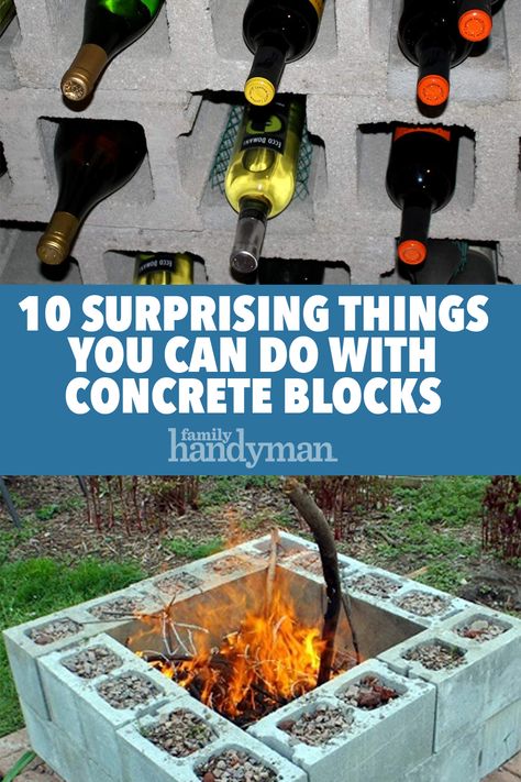 Cement Block Furniture, Concrete Block Ideas, Cinder Blocks Diy Projects, Cider Blocks Ideas, Cement Blocks Ideas Backyards, Concrete Blocks Ideas, Concrete Block Fire Pit Diy, Ways To Use Cinder Blocks, Concrete Block