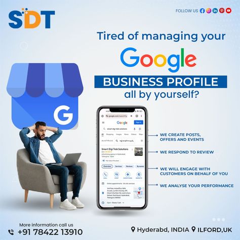 Leave the hassle of managing your online presence to us! With Smart Digi Trek Solutions, we'll optimize your Google My Business profile and ensure that you're reaching your target audience effectively. Sit back, relax, and let us take care of it all! 𝐅𝐨𝐫 𝐌𝐨𝐫𝐞 𝐈𝐧𝐟𝐨 𝐂𝐨𝐧𝐭𝐚𝐜𝐭 𝐔𝐬: +91 7842213910 𝐕𝐢𝐬𝐢𝐭 𝐎𝐮𝐫 𝐖𝐞𝐛𝐬𝐢𝐭𝐞: www.smartdigitrek.com #DigitalMarketing #DM #OnlinePresence #GoogleMyBusiness Google My Business Optimization, Google My Business Posts Design, Website Development Ads, Google Business Profile, Digital Marketing Creative Ads, Digital Advertising Design, Google My Business, Website Launch, Google Business