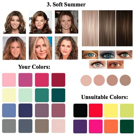 Soft Summer Color Type: Intermediate between the color type “summer” and “autumn”. Soft and ... Soft Summer Fashion, Season Color Analysis, Soft Autumn Makeup, Summer Skin Tone, Color Analysis Summer, Soft Summer Makeup, Light Summer Color Palette, How To Have Style, Soft Summer Color Palette