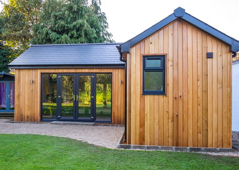 Large Garden Room Ideas, Garden Room Plans, L Shaped Shed, Summer Houses Uk, Large Summer House, Garden Annexe, Small House Extensions, Garden Gym, Garden Room Ideas