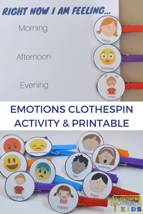 Emotions clothespin activity chart and free printable. Classroom Mindfulness, Activity Chart, Feelings Preschool, Asd Activities, Toddler Skills, Quotes Deep Motivational, Emotions Chart, Bilateral Coordination, Emotions Activities