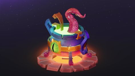 Stylized Witch's Cauldron, on ArtStation at https://www.artstation.com/artwork/LRRmzr Cauldron Concept Art, Ball Animation, Wizard Frog, Comfort Corner, Witch's Cauldron, Witchs Cauldron, Stylized Art, Witch Room, Witch Cauldron