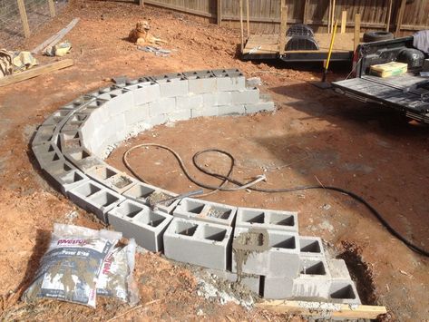 In Ground Fire Pit, Sitting Wall, Sunken Fire Pits, Fire Area, How To Build A Fire Pit, Outdoor Fire Pit Designs, Fire Pit Landscaping, Sloped Backyard, Flagstone Patio