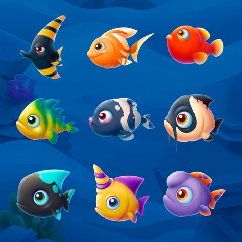 ArtStation - fishing game Props Sketch, Game Icon Design, Underwater Cartoon, Super Boy, Fish Icon, Cartoon Fish, Video Game Design, Cool Monsters, Low Poly Art