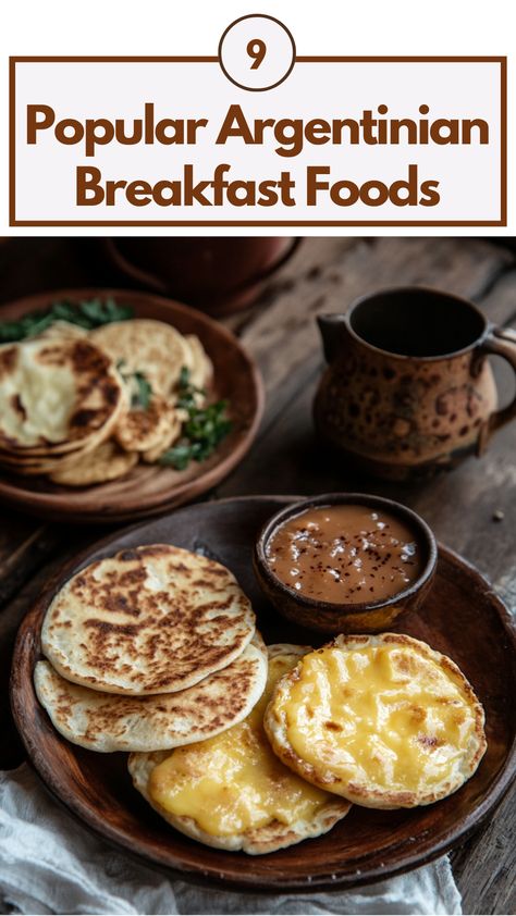 A plate of buttery medialunas, tostadas topped with dulce de leche, and a cup of traditional yerba mate, showcasing popular Argentinian breakfast foods. Argentinian Dessert Recipes, Breakfasts From Around The World, Breakfast Tostada Recipes, Columbian Breakfast, Argentinian Breakfast, International Breakfast Recipes, Bolivian Breakfast, Venezuelan Breakfast, Argentinian Food Recipes