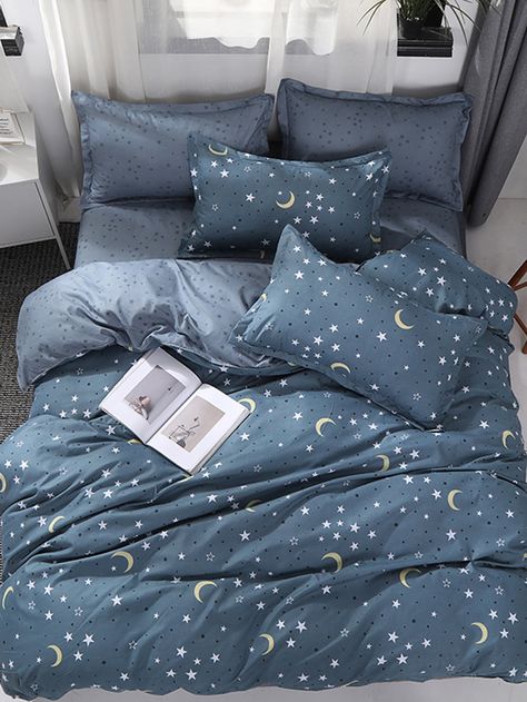 Moon & Star Print Bedding Set Without Filler | SHEIN USA Designer Bed Sheets, Blue Bedding Sets, New Bed, Dekorasi Kamar Tidur, Bed Sets, Design Del Prodotto, New Beds, Cozy Room, Room Inspiration Bedroom