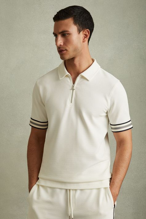 Polo Shirt Outfit Men, Honeycomb Texture, Polo Tshirts, Dresses With Vans, High Top Adidas, Polo Men, Zip Polo, Polo Shirt White, Polo T Shirt