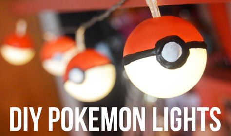 DIY Pokemon String lights and 5 other Pokemon themed crafts Diy Pokeball, Diy Pokemon Crafts, Pokemon Light, Pokemon Bedroom, Diy Pokemon, Pokemon Decor, Pokemon Room, Zimmer Diy, Pokemon Diy