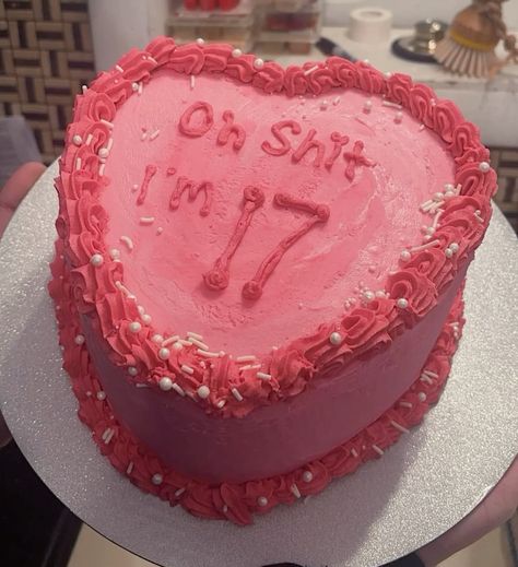 cake baking, heart cake, pink cake, 17th birthday, sprinkles, inspo, aesthetic, cake Cake Ideas For 17th Birthday Girl, Funny 17 Birthday Cake, 17th Birthday Cake Girl, Birthday Cakes For 17th Birthday, Cake For 17th Birthday Girl, 17th Birthday Decoration Ideas, 17th Birthday Ideas Cake, Cake 17th Birthday, Heart Cake Pink