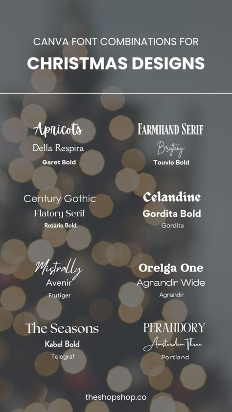 8 Canva Font Combinations for Christmas Designs - The Shop Shop Lynchburg Marketing Agency Christmas Fonts Canva, Canva Font Combinations, Fonts Canva, Canva Font, Christmas Typography, Modern Typeface, Font Pairings, Holiday Promotions, Popular Fonts