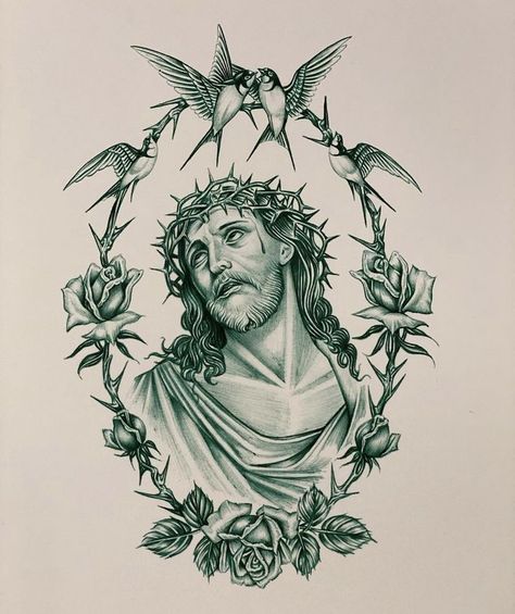 Jesus Illustration, Biblical Tattoos, Chicano Tattoo, Chicano Art Tattoos, Chicano Drawings, Jesus Tattoo, Religious Tattoos, Tattoo Style Drawings, Tattoo Design Book