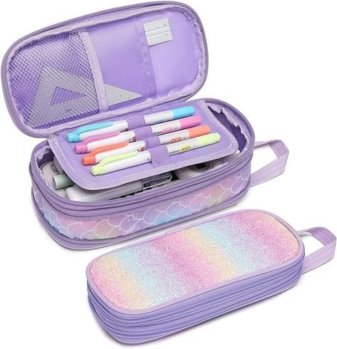 Amazon.com: Bagseri Pencil Case for Kids - Expandable Cute Pencil Case for Girls Large Capacity Pencil Pouch Organizer for Student School Office Supplies, Pen Case Only (Purple, Mermaid Scale) : Arts, Crafts & Sewing Kids Pencil Case, Pencil Cases For Girls, Large Pencil Case, Cute Pencil Case, Cute Pencil, Backpack Organization, Purple Mermaid, Stationary School, Pen Pouch