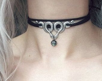 Snake Choker Necklace, Snake Choker, Black Leather Choker, Necklace Snake, Beautiful Chokers, Wiccan Jewelry, Witch Jewelry, Witchy Jewelry, Snake Jewelry