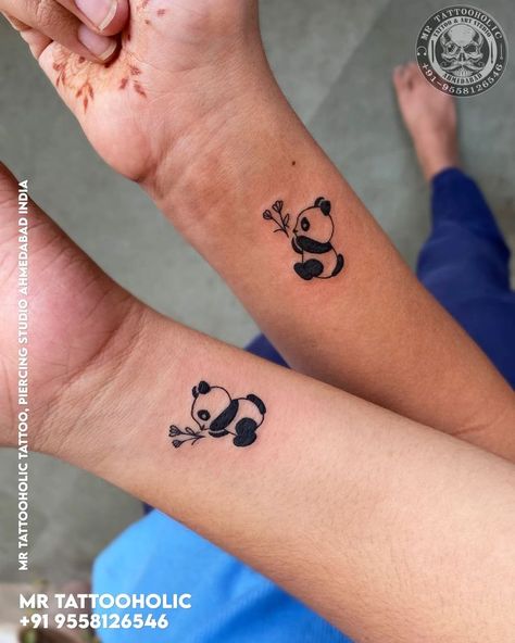 Pet Tattoo Ideas, Wrist Tattoos Girls, Pet Tattoos, Partner Tattoos, Cubs Tattoo, Small Matching Tattoos, Panda Tattoo, Ktm Rc, Matching Couple Tattoos