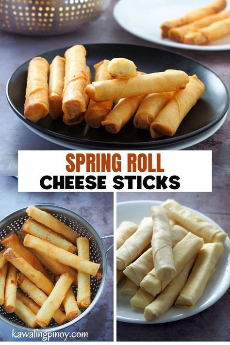 Cheese Roll Recipe, Kawaling Pinoy, Vegetarian Spring Rolls, Fried Steak Recipes, Crispy Cheese, Chinese Dessert, Italian Appetizers, Spring Roll, Melty Cheese