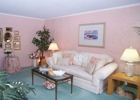 Pastel Pink Living Room, 80s Living Room Aesthetic, 1980s Living Room, 80s Living Room, 1980s Interior, 90s Interior, 60s Interior, 90s Home Decor, Pastel Living Room