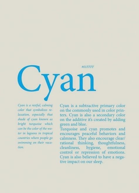 Light Blue Meaning, Cyan Blue Aesthetic, Cyan Aesthetic, Colour Quotes, Ipad Organization, Aura Colors Meaning, Color Schemes Design, Unique Words Definitions, Redken Color