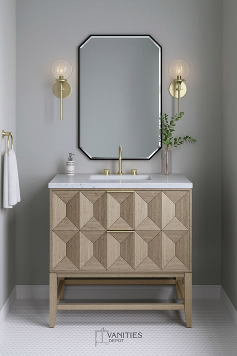 Elevate your space with this stunning, faceted bathroom vanity. The show-stopping Emmeline contains drawer storage with organizers to make your routine even easier! Luxe Bathroom, James Martin Vanity, Bathroom Storage Solutions, Bathroom Furnishings, James Martin, Sink Countertop, Single Sink Bathroom Vanity, Bathroom Vanity Cabinets, Vanity Cabinet