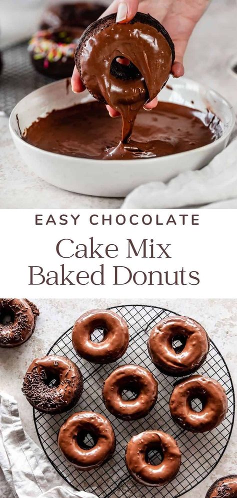 Baked Cake Mix Donut Recipe, Easy Chocolate Donut Recipe, Cake Mix Doughnuts, Chocolate Mini Cake, Cake Mix Donuts Recipe, Cake Donuts Baked, Easy Donut Recipe Baked, Chocolate Donuts Baked, Cake Mix Donuts