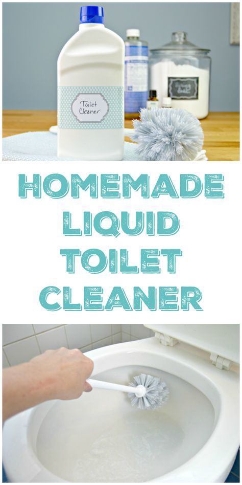 Homemade Liquid Toilet Cleaner that disinfects and freshens without harsh chemicals. Made with baking soda, Castile soap and essential oils. via @Mom4Real Homemade Toilet Cleaner, Clean Baking Pans, Cleaning Painted Walls, Toilet Cleaner, Homemade Cleaning Products, Natural Cleaners, Diy Cleaners, Cleaning Recipes, Cleaners Homemade