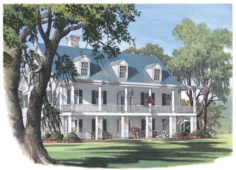 Southern-colonial House Plan - 4 Bedrooms, 4 Bath, 4298 Sq Ft Plan 57-292 Southern Colonial House Plans, Hgtv House, Stacked Porches, Southern Colonial, Southern Style House, Colonial Style House Plans, Colonial Style House, Southern Style House Plans, Brick Siding